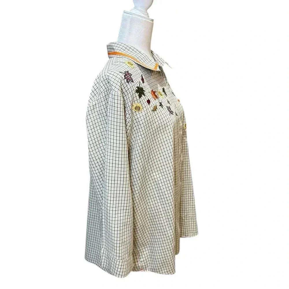 Karen Scott Long Sleeve Gingham Button Up Fall Festive Size XL - Picture 5 of 8